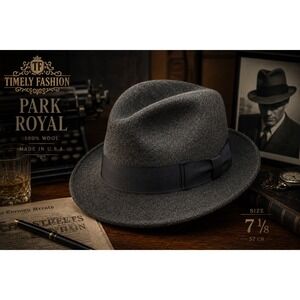 Vintage Park Royal Wool Fedora Hat Gray Black Band Size 7 1/8 USA Classic